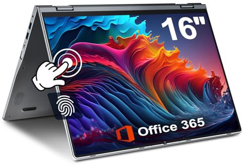 jumper Laptop 16 Zoll, Touchscreen Laptop mit 1 Jahr Office 365, QWERTZ Tastatur mit Hintergrundbeleuchtung, Fingerabdruckleser, 16GB RAM, 640GB ROM, 1920x1200, 7000mAh Akku, WiFi 6, 360-Grad-Rotation