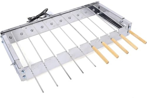 Yidubid 10 Fori Rotante Automatico BBQ Grill, Acciaio Inossidabile Spiedo Barbecue Turner Rotante Automatico Kabob Grill per Campeggio Picnic, Interfaccia USB 5V Silver,1