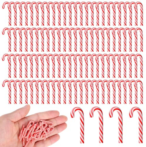 WJIAAA 100 Stück Mini Zuckerstangen Weihnachtsdeko, 4 Stile DIY Weihnachtsbaum Loch Hängende Zuckerstangen Aus Ton 2,7cm Weihnachtsbaumschmuck Kleine Weihnachten Anhänger Ornamente Für Party(Rot Weiß)