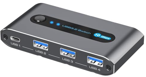 Koolenry 10Gbps USB 3.2 Switch USB C Switch,4 Port USB Switcher for PC Laptop Share Keyboard Mouse Supports USB C Input