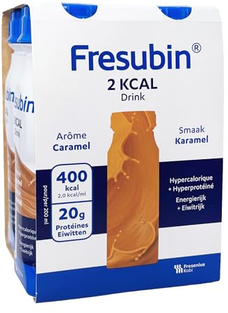 Fresubin 2 KCAL Drink Karamell 4x200ml- Hochkalorische Trinknahrung mit 20g Eiweiß von Fresenius Kabi, 400 kcal pro Flasche, ideal bei Mangelernährung und erhöhtem Proteinbedarf