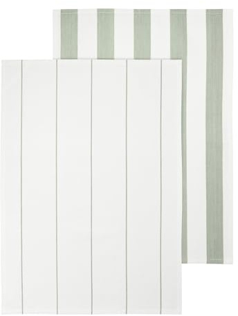 blomus Geschirrtücher Set 2 -TAULO- | 70 x 50 cm | Farbe White/Desert Sage | Gestreift | Küchentücher