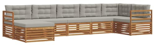vidaXL Sofagarnituren 7 pcs Natürlich und Hellgrau Massivholz Akazie, Gartenlounge, langlebiges Ecksofa, Sitzmöbel für außen, Terrasse, Moderne Möbel, Bequeme Gartenmöbel