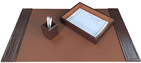 Dacasso Crocodile Embossed Leather Desk Schreibtisch-Set, Leder, braun, 3pcs