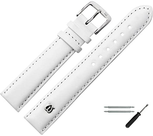 MARBURGER Uhrenarmband 18mm Leder Weiss Silber Glatt Mit Naht - Montage Set 1001820000120
