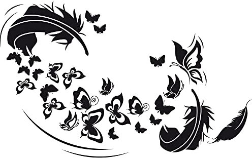 GRAZDesign Wandtattoo Schlafzimmer Feder Schmetterlinge, Wand Deko Klebefolie modern & selbstklebend - 91x57cm / 010 weiss