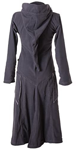 Vishes - Alternative Bekleidung - Langer, warmer Fleece Mantel mit Zipfelkapuze grau 36-38
