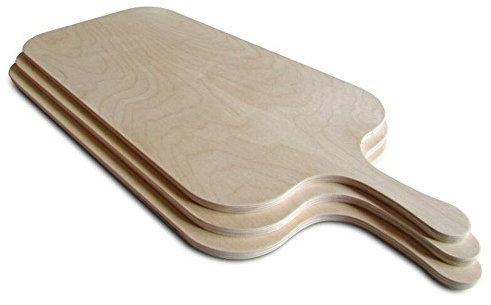 Eli Flammkuchenbrett XL 3er Set - stabiles Servierbrett aus hartem Birken Holz, im Vergleich zur Pappel ca. 3 mal härter, 2.Wahl