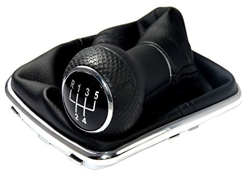 L & P Car Design L&P A253 Schaltsack Schaltmanschette Schwarz Schaltknauf 5 Gang 12mm kompatibel mit VW Golf 4 IV Rahmen Chrom Knauf Plug Play Ersatzteil für 1J0711113