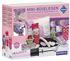 Pebaro 0219 Bastelset: Mini Bügeleisen, 2 Aufsätze, Vliesofix; Stoff, Aufbügeln, Aufbringen von Bügelvlies, Aufbügler, Flicken, Patchwork, Quilt, Fixieren von Stofffarben, Handarbeiten, Näharbeiten