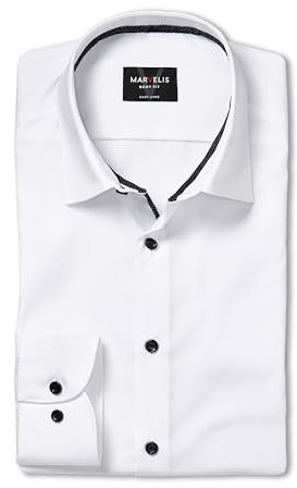 Marvelis Herren Businesshemd Kurzarm Body-Fit,Einfarbig,New York Kent,schwarz 68,36