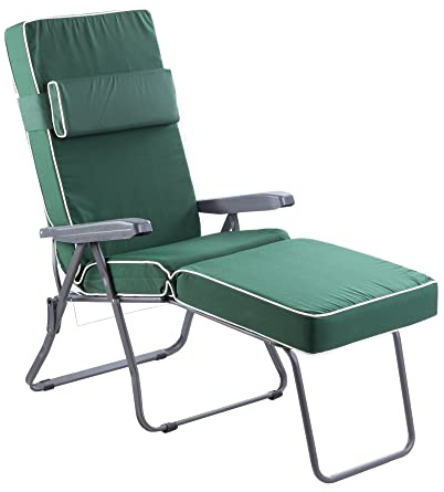 Alfresia Reclining Sun Lounger with Cushion Adjustable Folding Sunbed | Charcoal frame steel sprung supports water resistant polyester 107kg max load