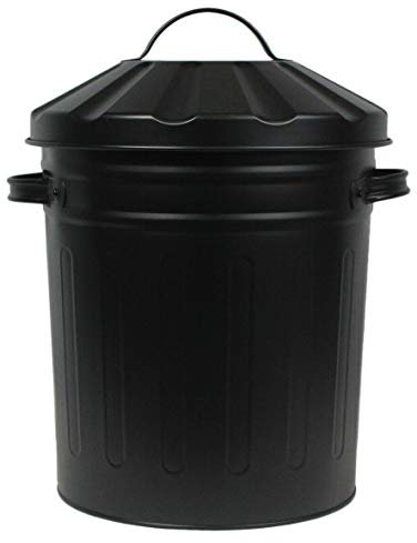 Easy Shopping Small 15 Litre 15L Round Shape Several Colour Metal Bin Recycle Rubbish Waste Dustbin Bin with Lid (Black)