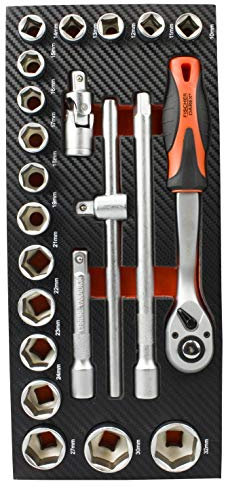 Fischer Darex -Module mousse de 22 outils pour servantes d'atelier composé de douilles 1/2 et accessoires