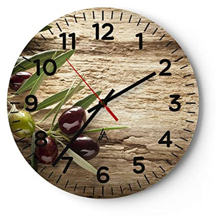 Modern Wanduhr Oliv Italien Aroma diät 40x40cm Rund Groß Wand Uhr Glas Analog Zimmeruhren Küche Büro Wohnzimmer Glasuhr Wall Clock Dekoration Design Wanddekoration Küchenuhr C4AR40x40-2420