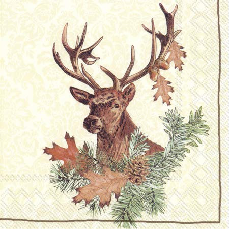 20 IHR Servietten Hirsch mit Geweih, creme33x33cm