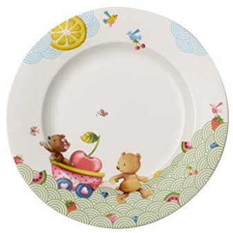 Villeroy und Boch Hungry as a Bear Flacher Kinderteller, 22 cm, Premium Porzellan, Weiß/Bunt