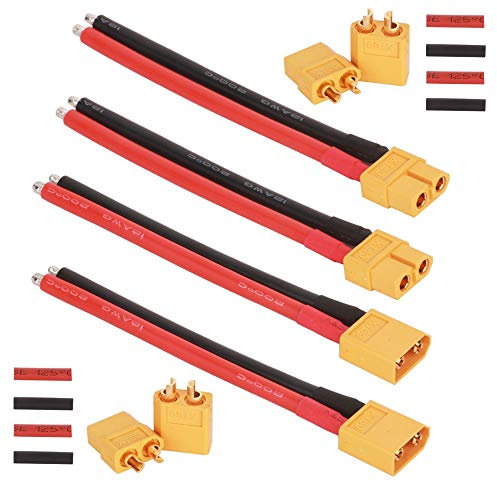 GTIWUNG 2 Paia XT60 Connettore Maschio Femmina con Cavo di Silicone 100mm 12AWG, 2 Paia XT-60 Spina-connettore per Batteria RC Lipo FPV Drone