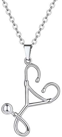 Richsteel Silber Damen Kette mit Edelstahl Anhänger medizinische Stethoskop Arzt Krankenschwester Halskette für Damen und Herren