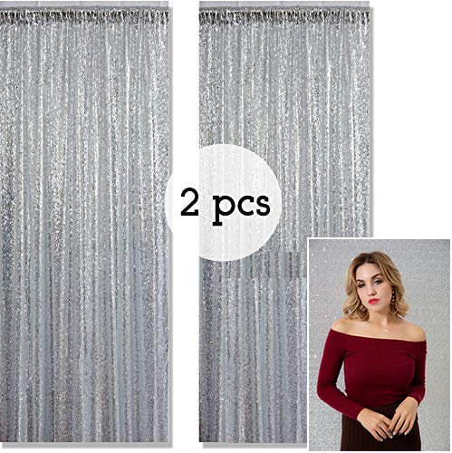 Kate Fotohintergrund Pailetten Silber (Zwei) Hochzeit Dekoration 1,25x2,2m/4X7ft Glitzer Photo Booth Hintergrund Festival Party Glitzer Vorhang