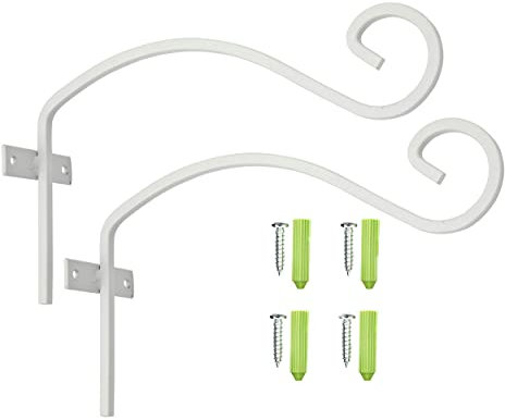 2 St. Design Wandhaken für Blumenampel weiß Eisen 290mm lang UV-beständig stabil mit Schrauben/Dübel flexible Montage rostfrei wasserfest Haken zum Aufhängen für Windspiel Laterne Vogelhäuschen