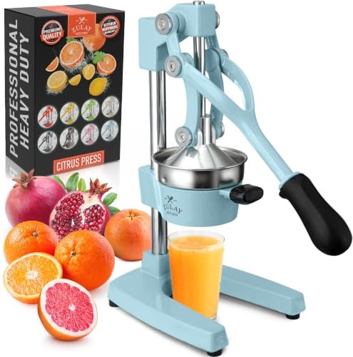 Zulay Kitchen Cast-Iron Orange Juice Squeezer - Heavy-Duty, Easy-to-Clean, Professional Citrus Juicer - Durable Stainless Steel Lemon Squeezer - Sturdy Manual Citrus Press & Orange Squeezer (Blue)