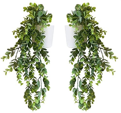 Eco Home Store Conjunto de 2 Plantas Artificiales Colgantes en macetas Blancas Accesorios para el hogar Planta Colgante Falsa Planta de Interior Planta Colgante Planta Falsa Artificial