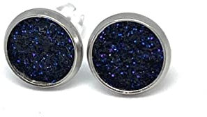 HAPPY CROWNS Edelstahl Ohrstecker silber 10 mm | Leder Ohrringe schwarz Glitzer | Schmuck Unikate aus Deutschland | Nickelfreier Ohrschmuck | Kunstleder Lederimitat | Vegan & Handmade