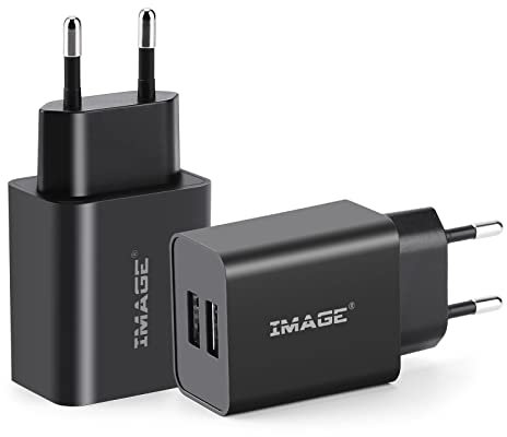 IMAGE 2er-Pack 2 Port USB Ladegerät 5V / 2.1A Ladeadapter USB-Portadapter Tragbarer Reise Handy Ladestecker für iPhone 12 11 8, Samsung Galaxy, Huawei,Xiaomi, Schwarz