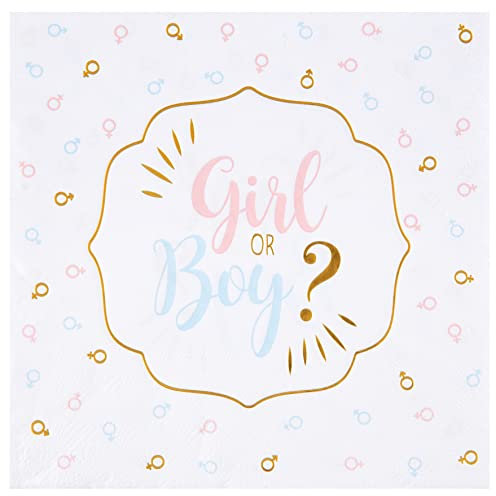 Servietten, Weiß, Babyparty, Mädchen, Jungen, Rosa, Blau und Gold Metallic (x 20 Stück) REF/7655