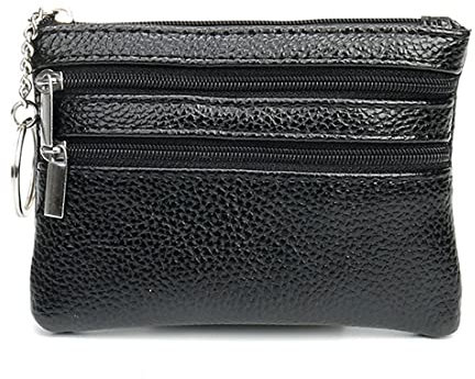Teegxddy 1 pièce mince en cuir noir Triple portefeuille léger Durable carte bancaire porte-clés Mini porte-monnaie en cuir