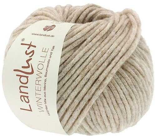 LANA GROSSA Landlust Winterwolle | Soffilo mit Yakfasern | Handstrickgarn aus 50% Schurwolle (Merino), 35% Baumwolle & 15% Yak | 50g Wolle zum Stricken & Häkeln | 70m Garn FB24