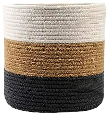 YDQUANI Woven Cotton Jute Rope Plant Basket, 30 x 30 cm, Natural, Rustic Modern, Round, Foldable, Storage, Decorative, Portable