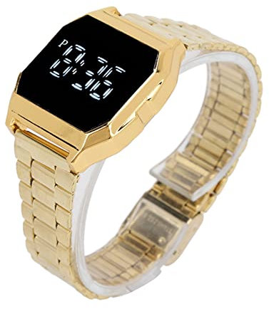 Focket Sportuhr, wasserdichte Touchscreen Armbanduhr mit Leuchtender Stoppuhr, Countdown Timer, Modische Edelstahluhr mit Ultradünnem Armband für Herren, Lässige Digitaluhr(Golden)