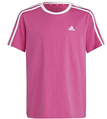 adidas Mädchen Essentials 3-Stripes Cotton Loose Fit Boyfriend Tee, semi Lucid Fuchsia/White, 11-12 Years
