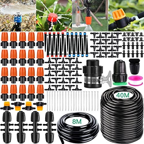 Frasheng Système d'irrigation Jardin, Kit d'irrigation Goutte à Goutte Automatique avec 40m+8m Tuyau, Kit arrosage Automatique pour Jardin pelouse Serre Plantes