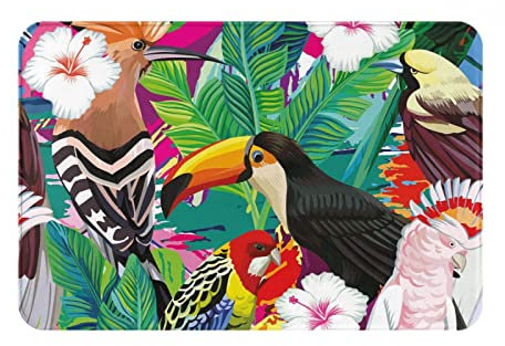 Tapis de sol antidérapant en flanelle pour intérieur et extérieur Motif oiseaux tropicaux et feuilles 40,6 x 61 cm