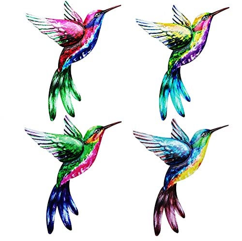Metall Kolibri Wanddeko 4 Stück Gartendeko Kolibri Wand Deko,Schmiedeeiserne Vogel Wanddekoration Hängende Dekoration Bunte Kolibri Wanddekoration,Outdoor Wandskulptur für Zaun Terrasse Garten Set 7