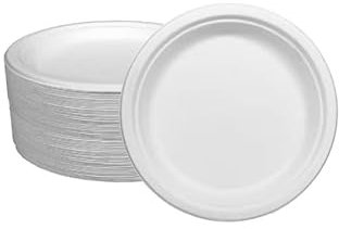 Grupo Servimark Plato llano desechable de caña de azucar Blanco 18 cm Paquete 50 unidades 100% biodegradable y compostable (18 Cm)