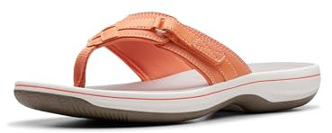 Clarks Women's Breeze Sea Flip-Flop, Tangerine/Pop Synthetic, 4 UK