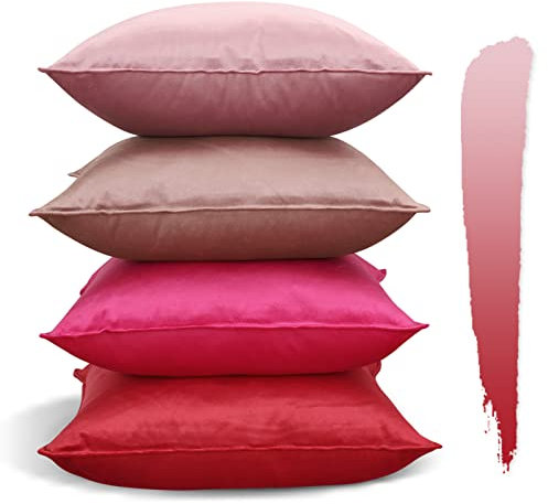 JOTOM Samt Kissenbezug 45x45 cm 4er Set Farbverlauf Serie Dekorative Dekokissen Sofakissen Kissenhülle für Bett Sofa Schlafzimmer Wohnzimmer Balkon (45x45cm, Rote Serie)