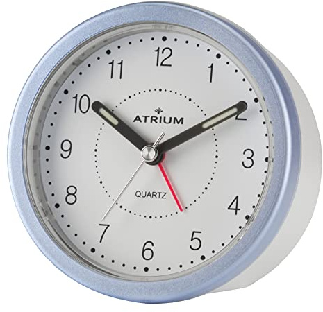 Atrium moderner Design Wecker Analog Quarz ohne Ticken mit Licht und Snooze Weiß Hellblau Rund A260-15