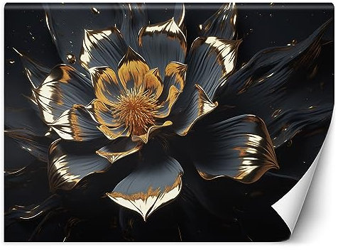 Feeby Fototapete Gold 3D Blumen Botanik 250x175 cm Schwarz XXL Vlies Wandtapete Tapeten Wohnzimmer Schlafzimmer Jugendzimmer Moderne Design Wandbild Wand Dekoration Florales Motiv