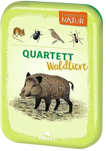 moses. Expedition Natur Quartett Waldtiere, Kartenspiel für Kinder, Reisespiel in kompakter Blechdose für unterwegs, Kinderspiel ab 8 Jahren, Yellow