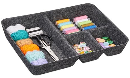 Relaxdays Schubladen Organizer Filz, Ordnungssystem Schreibtisch, HBT: 6,5 x 40 x 30 cm, 4 Fächer, Filzkorb, dunkelgrau