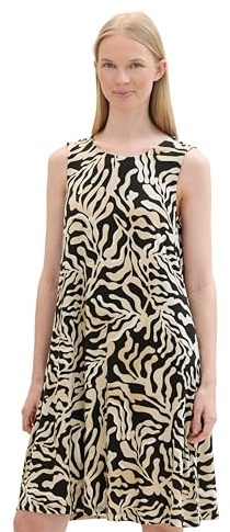 TOM TAILOR Damen Basic Jersey Kleid, black cut palmtree design, 38