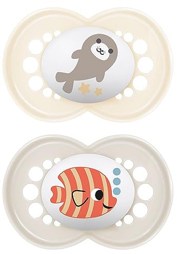 MAM Original Soothers | 18-36 Months | Pack of 2 | Comes in Dummy Steriliser Box | Sustainable Materials | Baby Accessories | Cream (Various Designs)