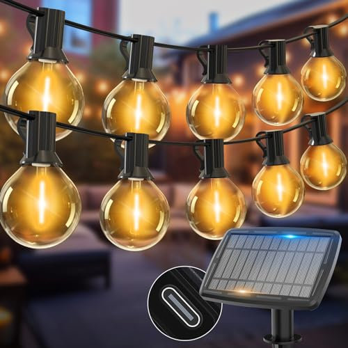Woolmug Guirnaldas Luces Exterior Solar 36.5M, 5 Modos con 50+3 LED Cadena de Bombillas Solares Exterior Jardin, USB Recargable & Impermeable Guirnalda Solar Exterior para Fiestas, Bodas, Terraza