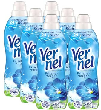 VERNEL Frischer Morgen Weichspüler 6x 39 WL (234 Waschladungen), Wäscheduft für 24 Stunden & 7 Tage langanhaltende Frische mit einzigartiger Duft-Technologie, recycelbare Flasche