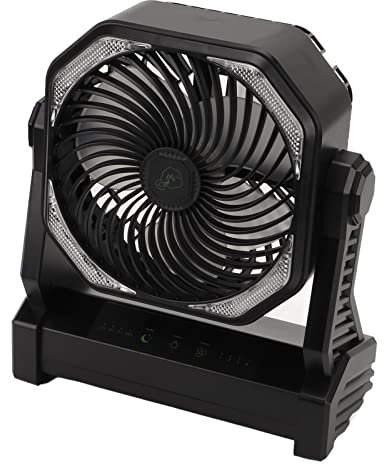 Ventilateur de Camping en Plein Air, Grand Volume d'Air, 4 Niveaux, Batterie 20000mAh, avec Crochet Lumineux, pour Sites Industriels (BLACK)